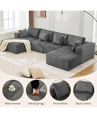 gaomon 137" Modular Sectional Sofa, Cloud Foam Sectional Couch with U-Shape Chaise/Throw Pillows/Plush Corduroy Fabric, No Assembly Required