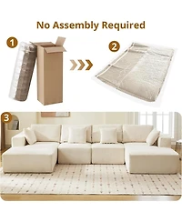 gaomon 137" Modular Sectional Sofa, Cloud Foam Sectional Couch with U-Shape Chaise/Throw Pillows/Plush Corduroy Fabric