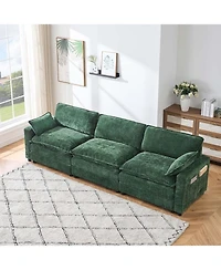 gaomon Chenille Modular Combo Sofa, Modern 3-Seater L-Shaped Sofa with Ottoman, 2 Cushions, Side Pockets
