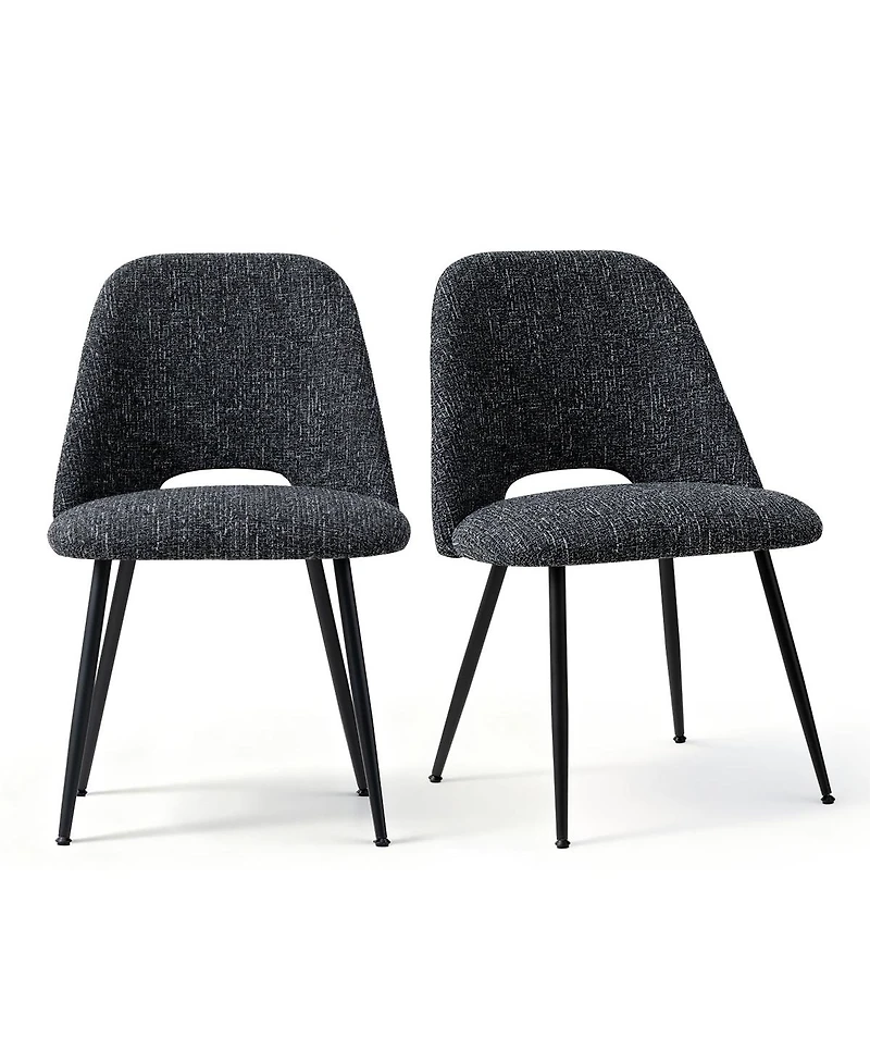 Maison Boucle Set of 2 Upholstered Dining Chairs, Modern Side Metal Legs