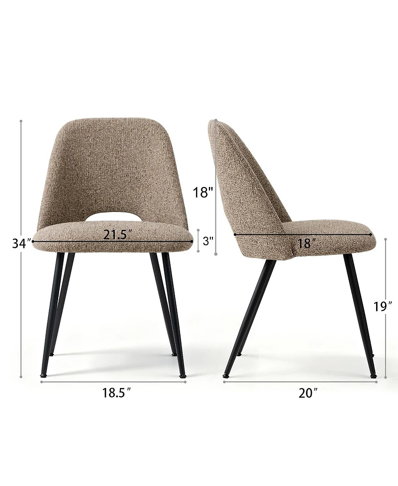 Maison Boucle Set of 2 Upholstered Dining Chairs, Modern Side Metal Legs