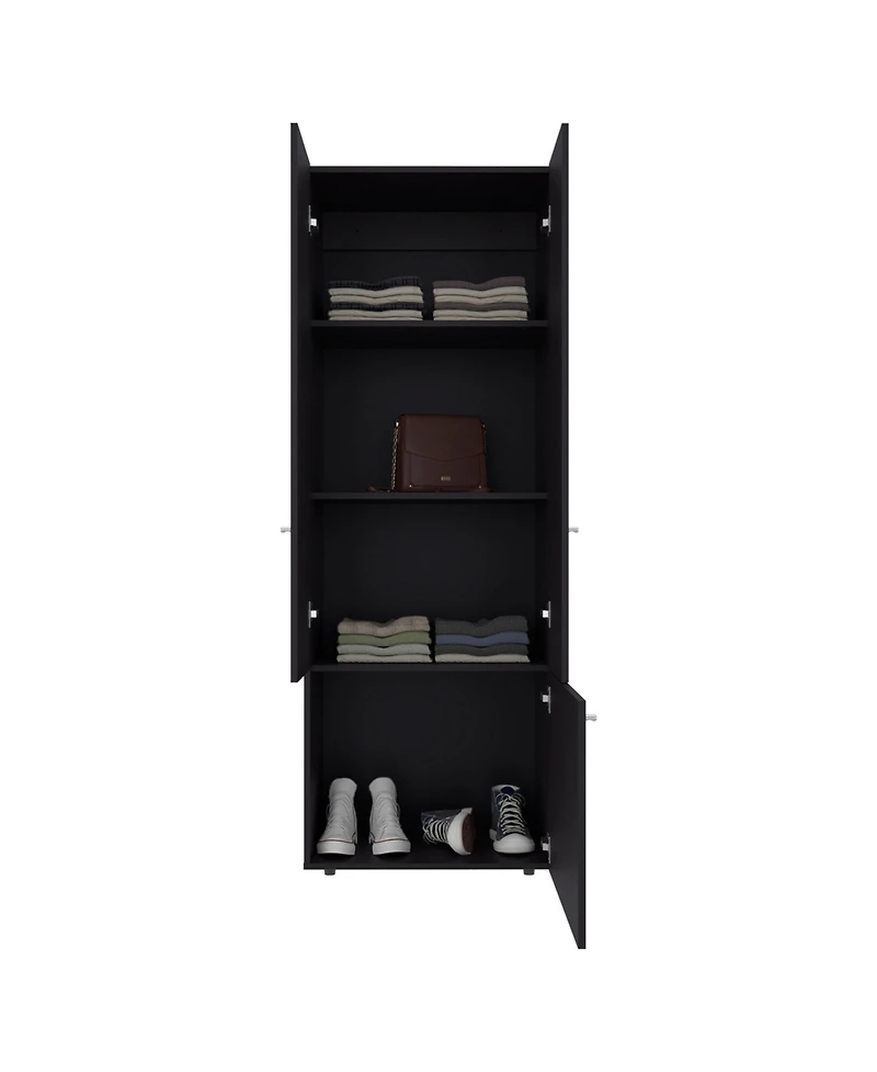 Flynama Wengue 66.9inch 3-Door Armoire with 4 Shelves Bedroom Vertical Storage Cabinet