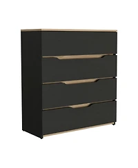 Flynama Modern 5 Drawer Dresser Wood Fabric Drawers Cabinet with Rattan Details