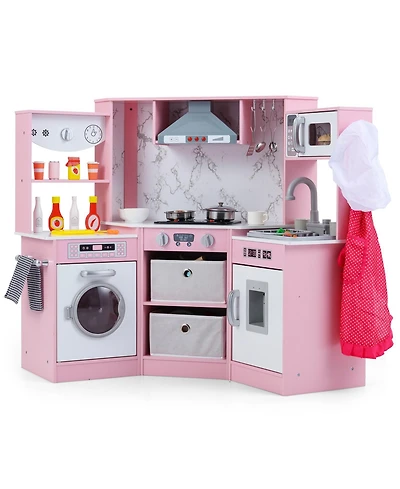 Slickblue Wooden Play Kitchen for Kids with Realistic Lights Sounds
