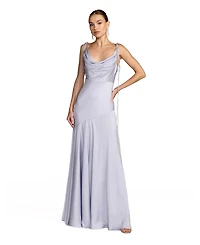 Mac Duggal Women's Charmeuse Cowl Neck Tie Strap Maxi Gown