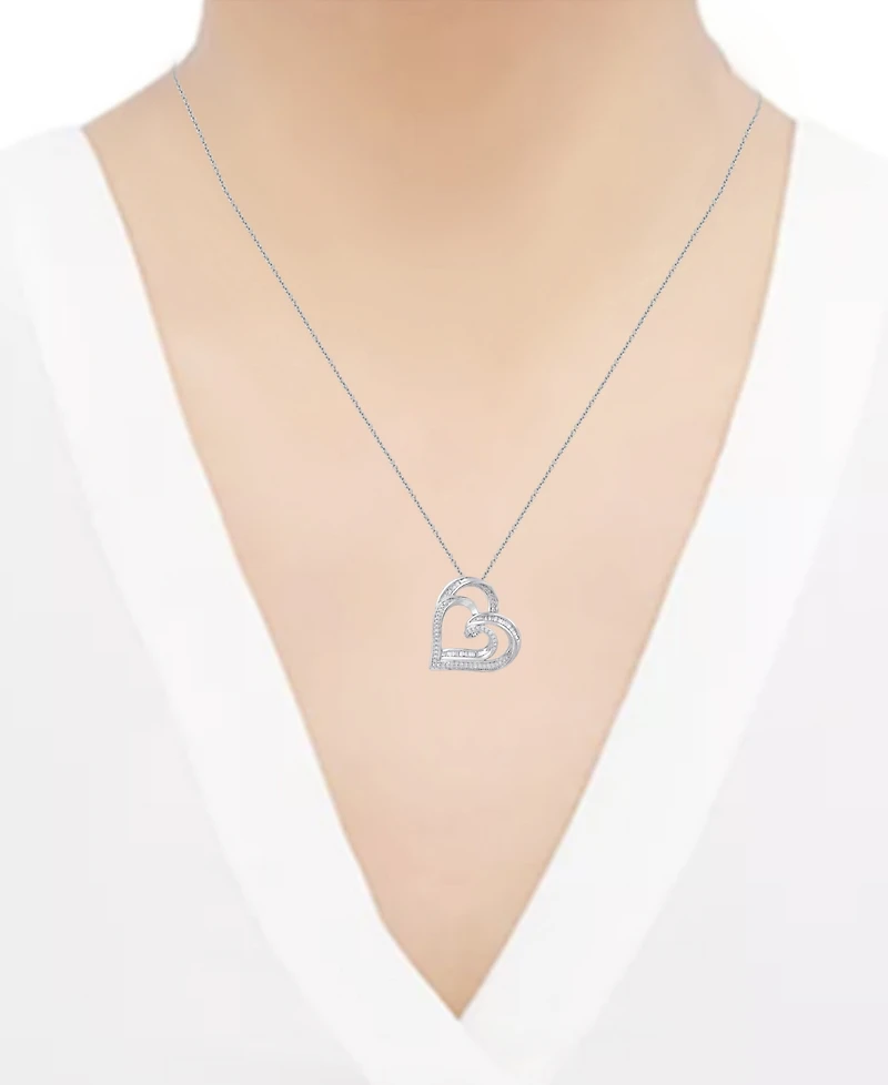 Diamond Double Heart Adjustable Pendant Necklace (1/4 ct. t.w.) in Sterling Silver