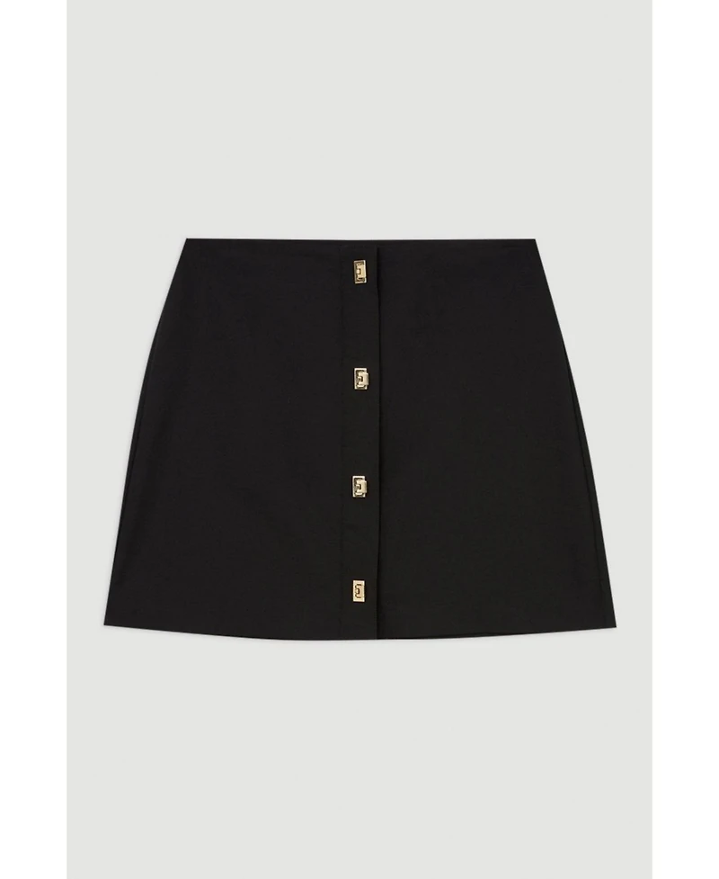 Karen Millen Women's Techno Cotton Gold Clasp Skirt