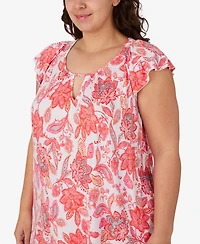 Ellen Tracy Plus Scoop Neck Top and Cropped Pajama Pants, 2-Piece Set