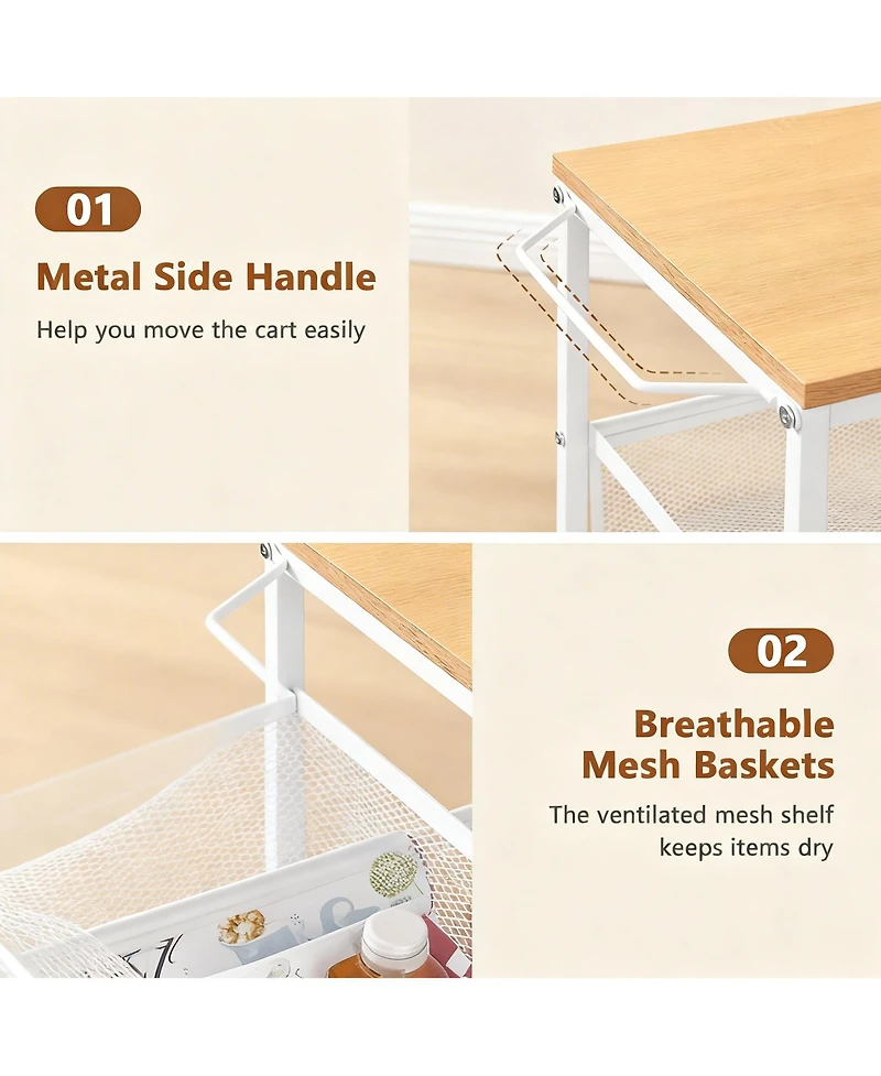 Yigii 4-Tier Metal Wire Shelves Kitchen Utility Cart with Wheels Narrow Mobile Shelving Unit