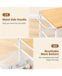 Yigii 4-Tier Metal Wire Shelves Kitchen Utility Cart with Wheels Narrow Mobile Shelving Unit