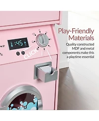 Best Choice Products Pretend Play Kids Wooden Stacked Washer and Dryer Set w/ Toy Laundry Storage Accessories