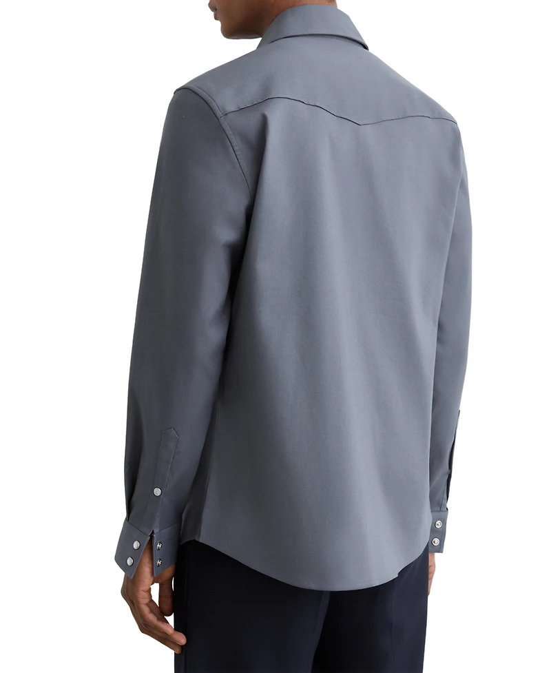 Reiss Men's Cotton-Twill Twin-Pocket with Stretch Overshirt