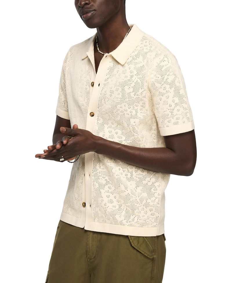 Lucky Brand Men's Intarsia Lace Short-Sleeve Sweater