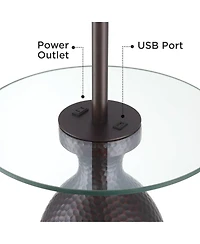 Regency Hill Fallon Rustic Industrial Floor Lamps with Tray Table 66" Tall Set of 2 Bronze Hammered Usb and Outlet Oatmeal Shade