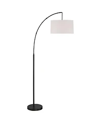360 Lighting Cora Modern Arc Floor Lamp with Riser 76 1/2" Tall Metal Linen Drum Shade for Living Room Reading Bedroom Office House Home