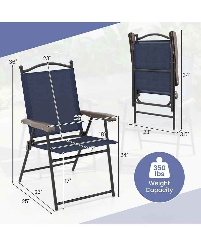 Costway Patio Folding Chairs Set of 2 with Armrests Outdoor Portable Camping Chairs