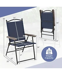 Costway Patio Folding Chairs Set of 2 with Armrests Outdoor Portable Camping Chairs