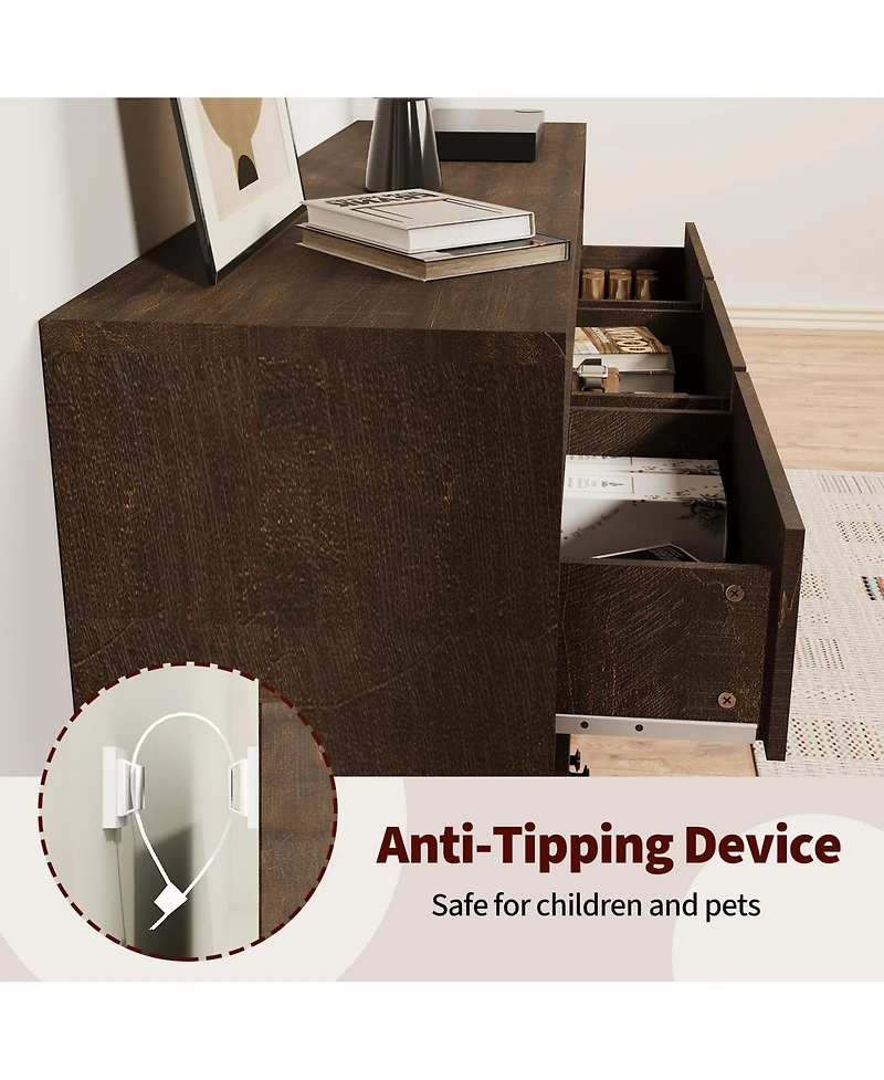 gaomon Drawer Dresser for Bedroom, Wide Wooden Chest of Drawers, Fluted Storage Organizer for Living Room, Hallway and Entryway