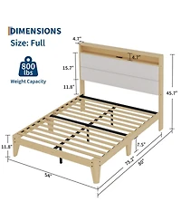 homfan Bed Frame with Led Headboard Shelf, Linen Upholstered Platform Full Strong Wood Slats Support, Easy Assembly