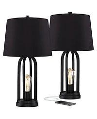360 Lighting Marcel Industrial Table Lamps High Set of 2 with Usb Charging Port and Nightlight Led Drum Shade for Bedroom Bedside Desk