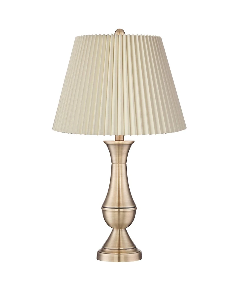 Regency Hill Becky Traditional Table Lamps 24 3/4" High Set of 2 Antique Brass Metal Linen Pleat Shade for Bedroom Living Room Bedside Office