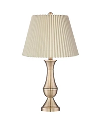 Regency Hill Becky Traditional Table Lamps 24 3/4" High Set of 2 Antique Brass Metal Linen Pleat Shade for Bedroom Living Room Bedside Office