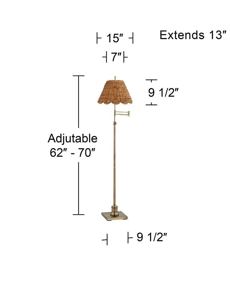 360 Lighting Westbury Coastal 70" Tall Standing Floor Lamp Adjustable Height Metal Antique Brass Finish Water Grass Shade
