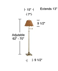 360 Lighting Westbury Coastal 70" Tall Standing Floor Lamp Adjustable Height Metal Antique Brass Finish Water Grass Shade