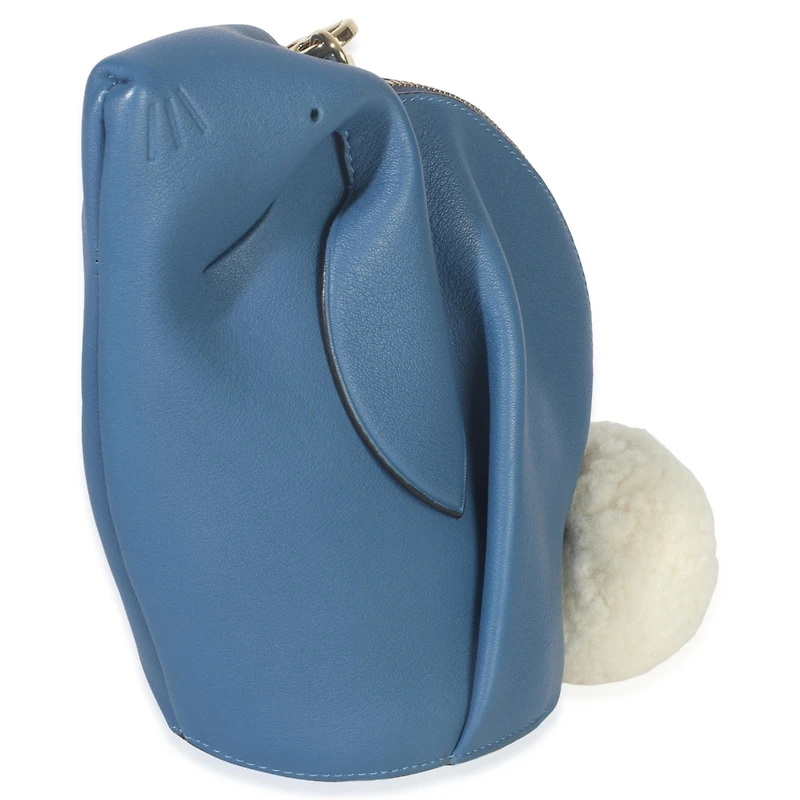 Pre-Owned Loewe Blue Calfskin Shearling Mini Bunny Crossbody