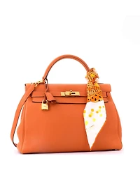 Pre-Owned HERMES Kelly 32 Handbag Orange Togo with Gold Hardware