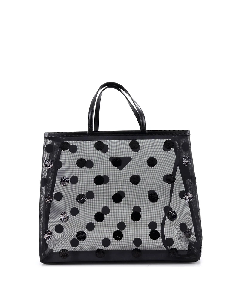 Pre-Owned Prada Large Logo Open Tote Polka Dot Sequined Mesh