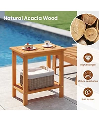 Gymax Outdoor Acacia Wood Side Table 2-Tier Patio End Table w/ Slatted Tabletop