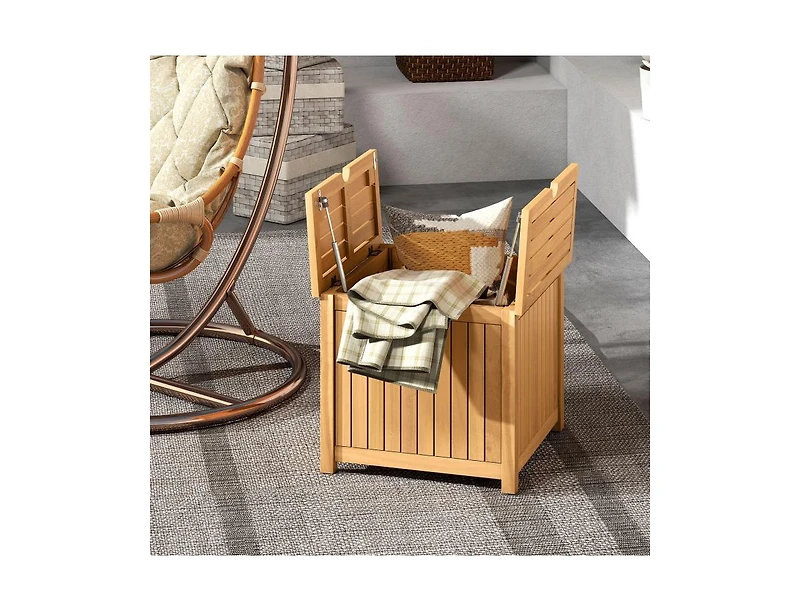 Slickblue Acacia Wood Outdoor Side Table with Storage, Slatted Design