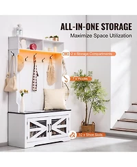 Gouun 42 Inch Hall Tree with Bench Shoe Storage Hooks and Led Light