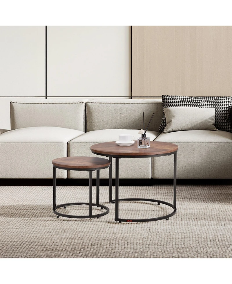 Gouun Round Nesting Coffee Table Set of 2 for Small Spaces