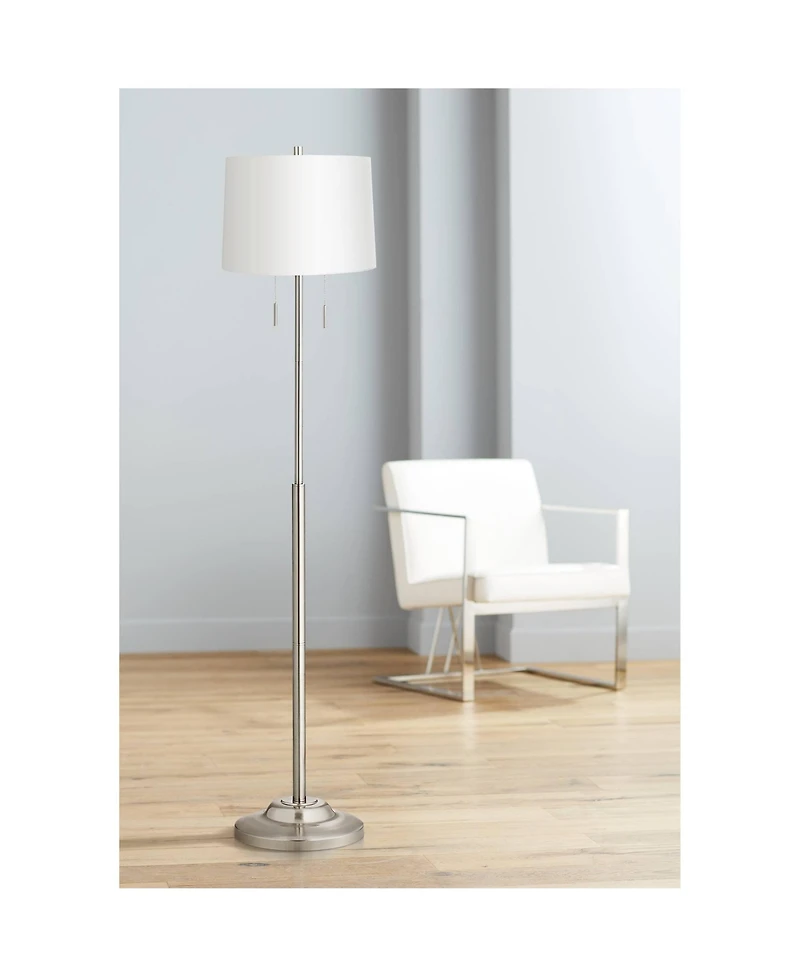 360 Lighting Abba Modern Floor Lamp Standing 66" Tall Brushed Nickel Metal Hardback Drum Shade for Living Room Bedroom Office House Home