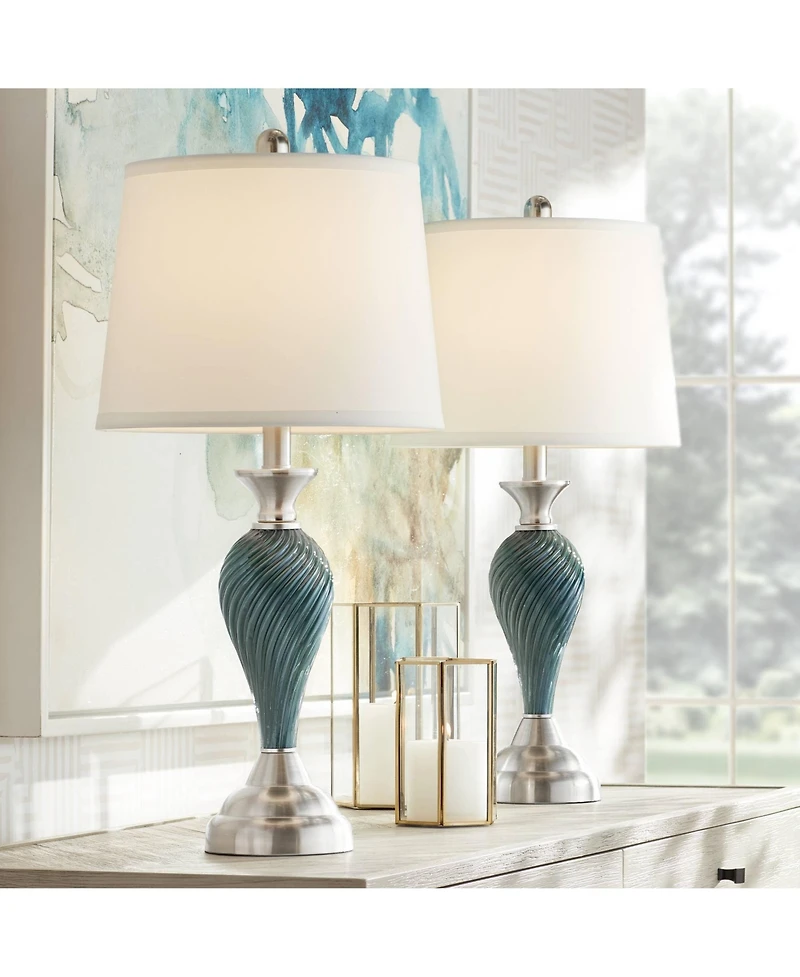 Regency Hill Arden Coastal Table Lamps 25" High Set of 2 Glass Twist with Table Top Dimmers Empire Shade for Bedroom Living Room Bedside