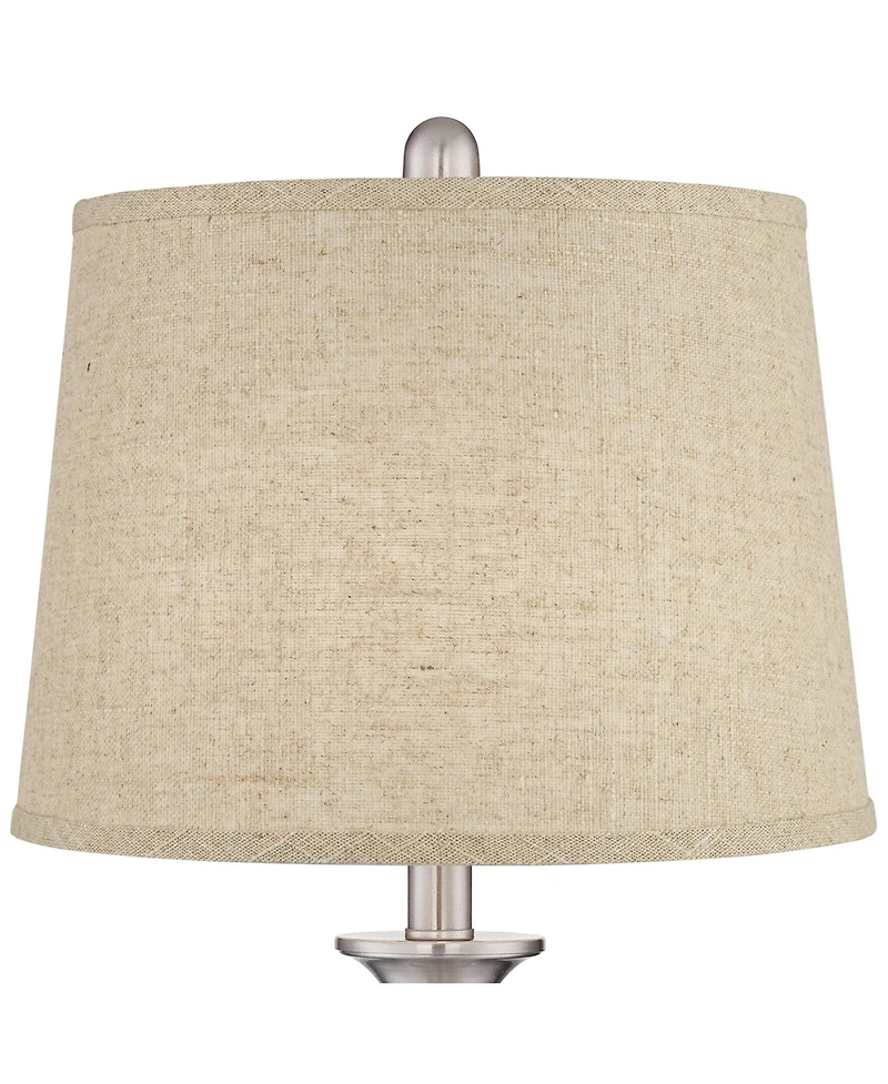Regency Hill Blair Traditional Table Lamps 25" High Set of 2 Brushed Nickel Burlap Drum Shade for Bedroom Living Room Bedside Nightstand Office House