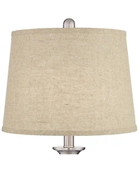 Regency Hill Blair Traditional Table Lamps 25" High Set of 2 Brushed Nickel Burlap Drum Shade for Bedroom Living Room Bedside Nightstand Office House