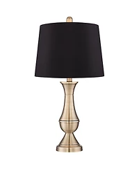 Regency Hill Becky Traditional Table Lamps 24 3/4" High Set of 2 Antique Brass Faux Silk Drum Shade for Bedroom Living Room Bedside Nightstand