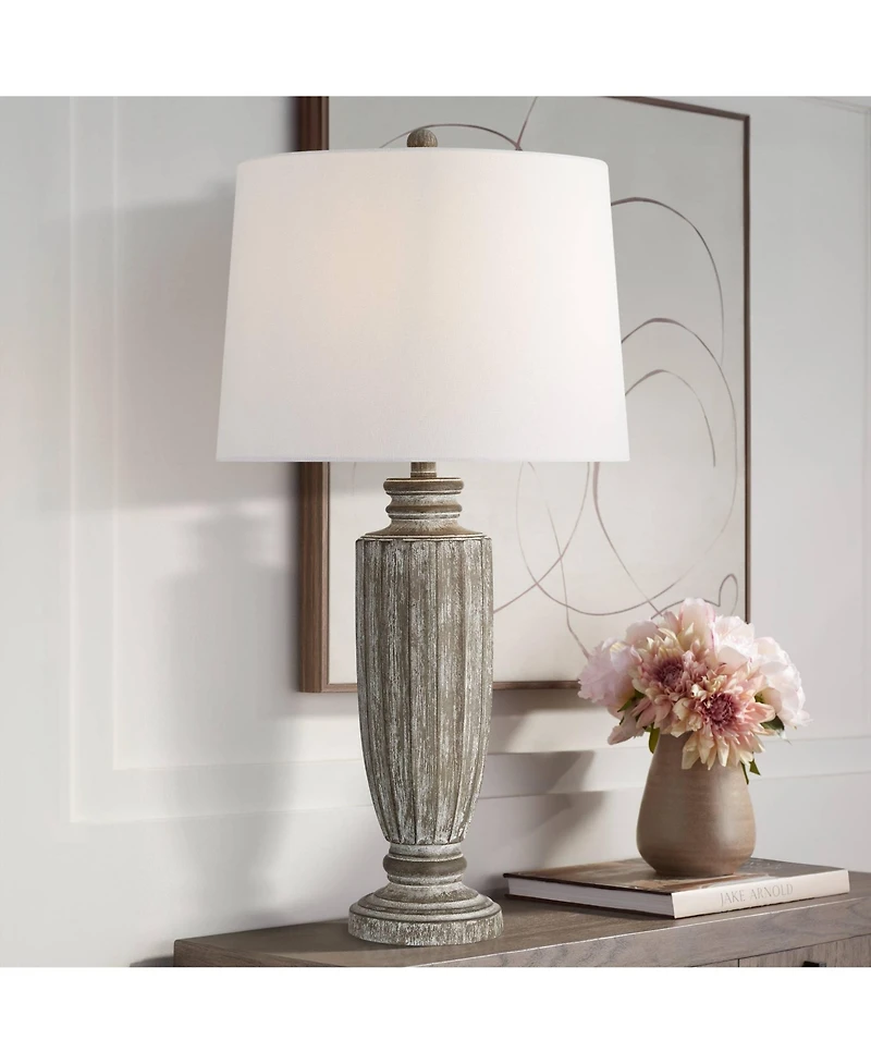 360 Lighting Lockland 31" Tall Column Large Traditional End 3-Way Table Lamp Antique Finish Single Shade Living Room Bedroom