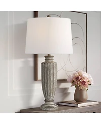 360 Lighting Lockland 31" Tall Column Large Traditional End 3-Way Table Lamp Antique Finish Single Shade Living Room Bedroom