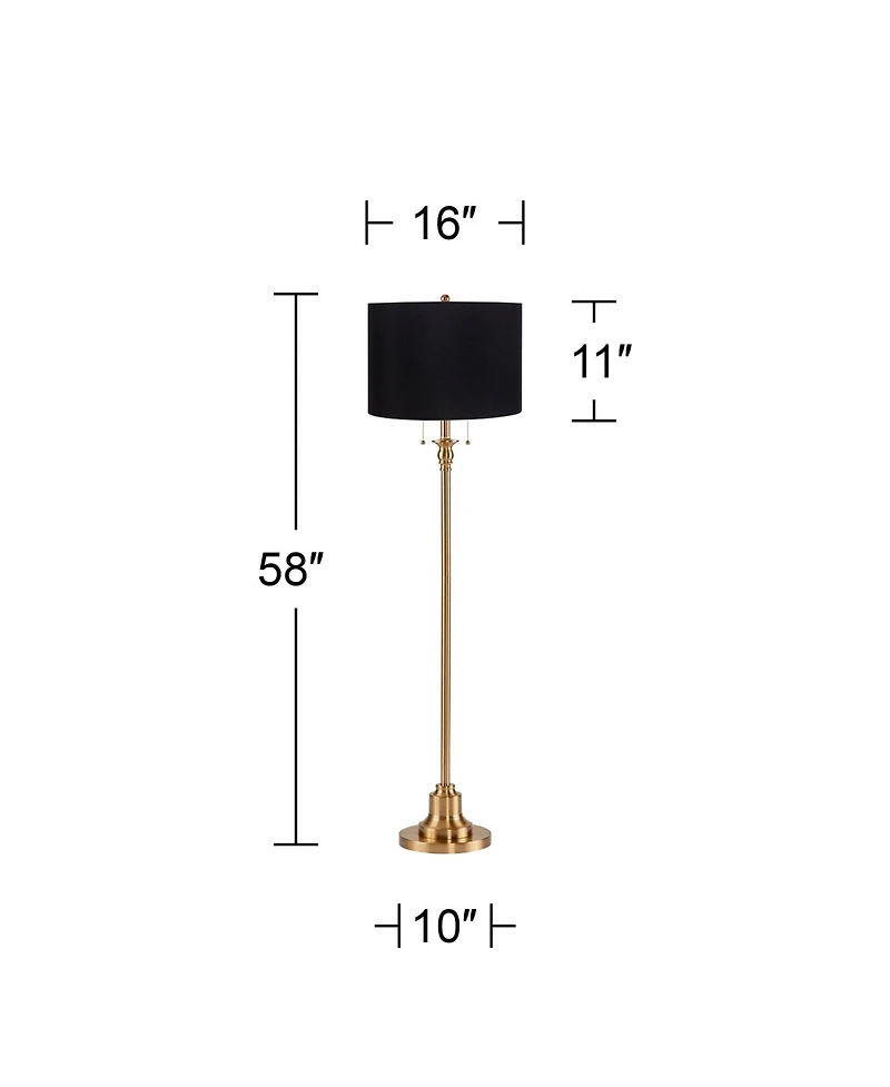 360 Lighting Dyna Traditional 58" Tall Standing Floor Lamp Skinny Pole Pull Chain Gold Antique Brass Finish Drum Shade