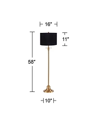 360 Lighting Dyna Traditional 58" Tall Standing Floor Lamp Skinny Pole Pull Chain Gold Antique Brass Finish Drum Shade