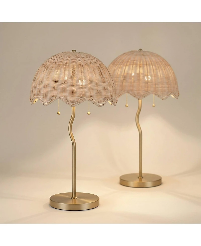 Possini Euro Design Brella 24 1/4"H Rattan 2-Light Lamp Set with Dimmer