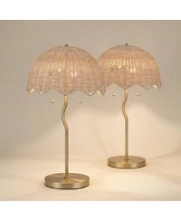 Possini Euro Design Brella 24 1/4"H Rattan 2-Light Lamp Set with Dimmer