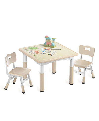 Kinder King Kids Height-Adjustable Table and 2 Chairs Set with 31.5''W Easy-Clean Top