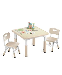 Kinder King Kids Height-Adjustable Table and 2 Chairs Set with 31.5''W Easy-Clean Top