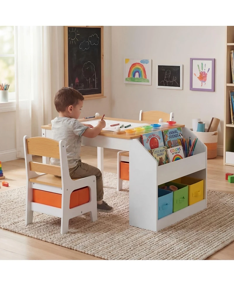 Kinder King 3-in-1 Kids Table and Chair Set with Paper Roll Holder Storage for Art, Crafts, Reading