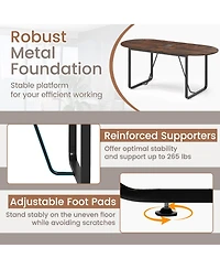 Sugift Executive Table Oval Home Office Table with Cable Management Hole-Rustic Brown